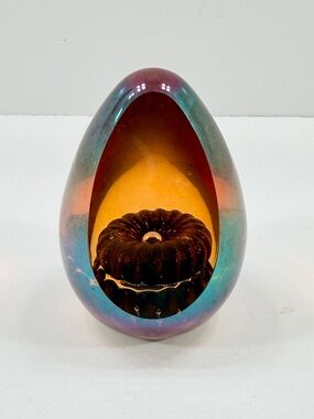 1992 Maytum Studio Art Glass Rudin Signed Paperweight Iridescent Egg 3.75" RARE